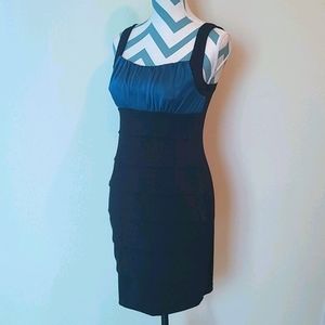 Little black cocktail dress with blue accent